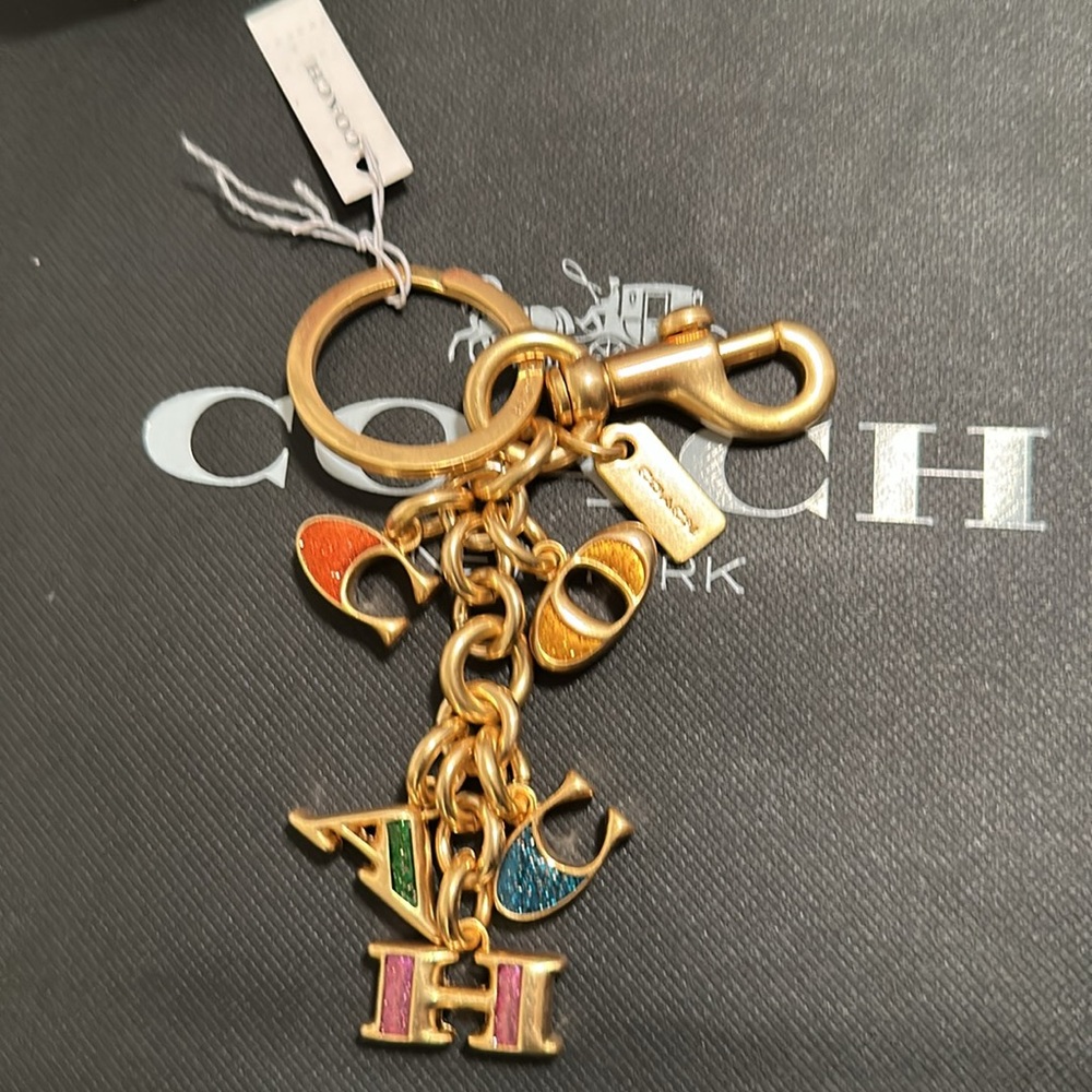 New Coach keychain/bag multicolor charms with Gold hardware - Picture 3 of 9